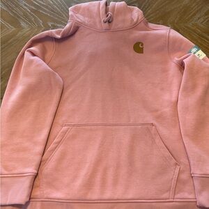 Carhartt Women’s Hoodie Size 2X ( 20W-22W ) Pink with Gold Logo Relax Fit
